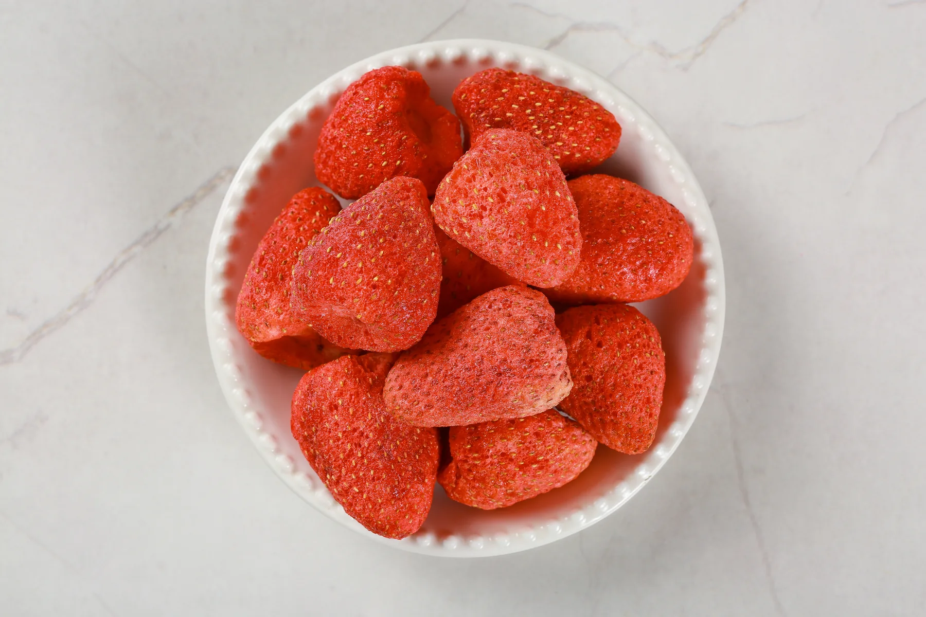 Freeze-dried strawberries in a bowl