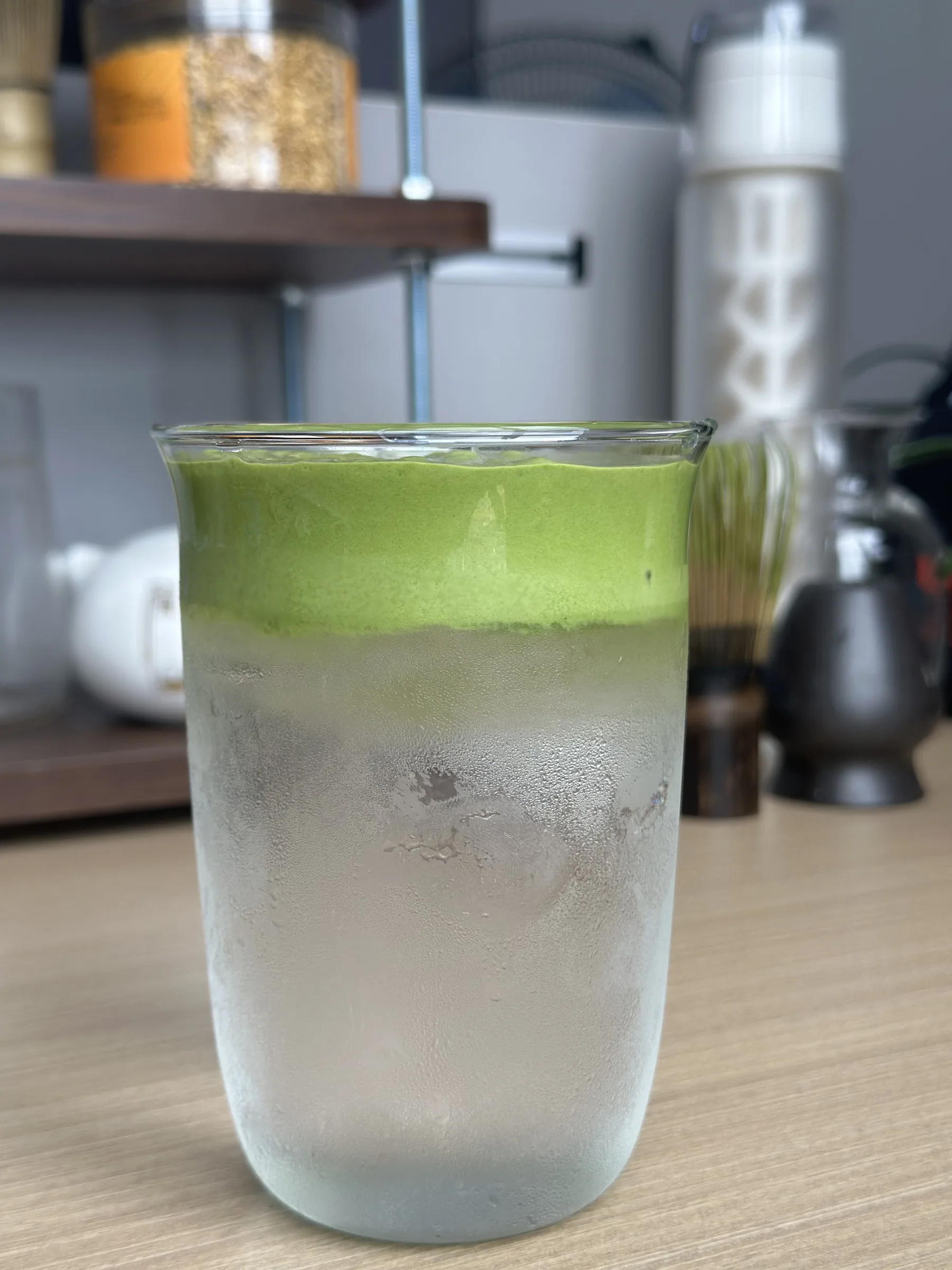 Matcha coconut water drink in a glass