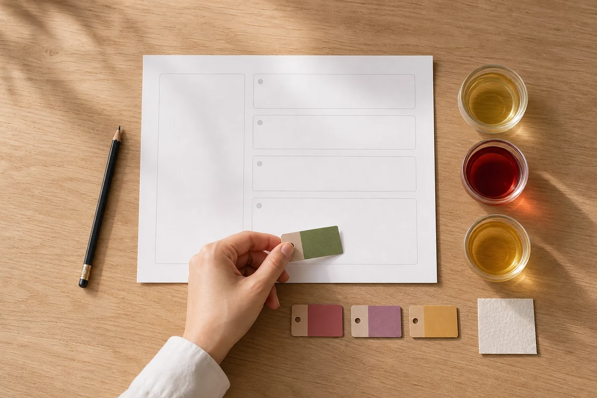 Buyer brief materials, tea samples, and unbranded packaging references assembled for an inquiry concept